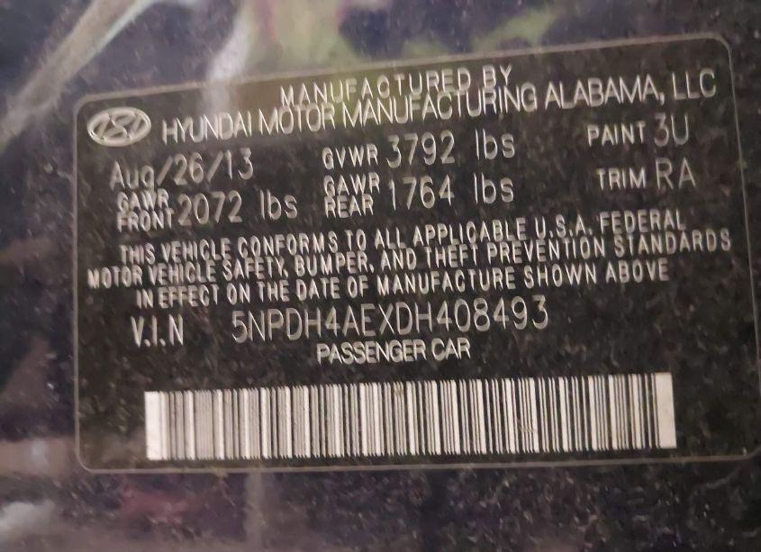 Photo 9 of 2013 Hyundai Elantra GLS (VIN 5NPDH4AEXDH408493)