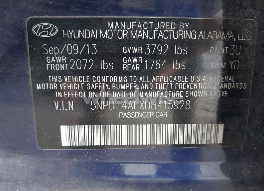 Photo 9 of 2013 Hyundai Elantra GLS (VIN 5NPDH4AEXDH415928)