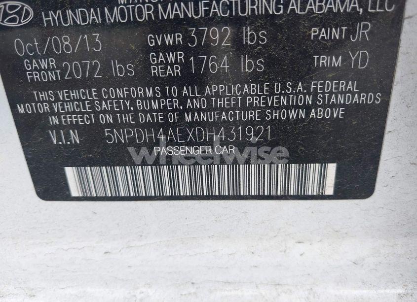 Photo 9 of 2013 Hyundai Elantra LIMITED (VIN 5NPDH4AEXDH431921)