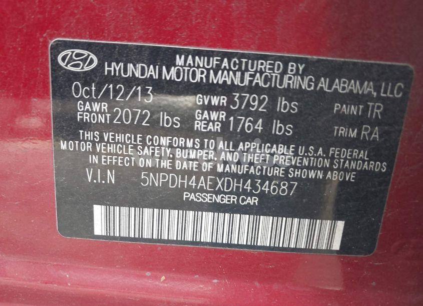 Photo 9 of 2013 Hyundai Elantra GLS (VIN 5NPDH4AEXDH434687)