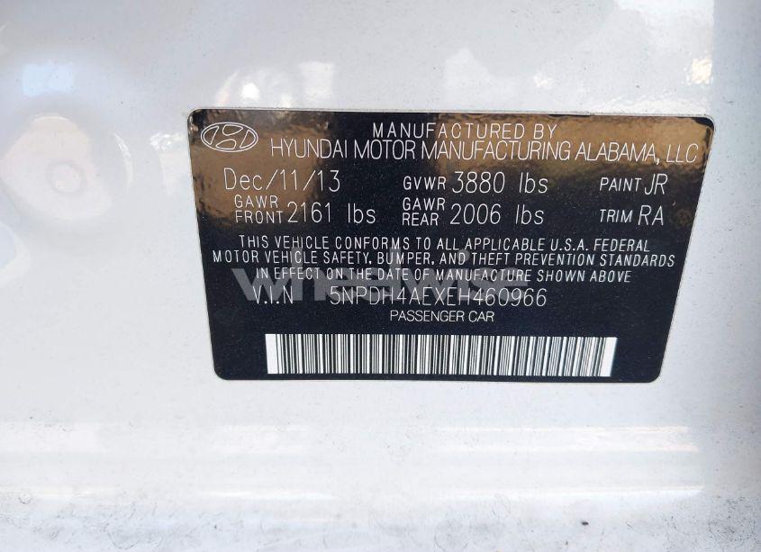 Photo 9 of 2014 Hyundai Elantra LIMITED (VIN 5NPDH4AEXEH460966)