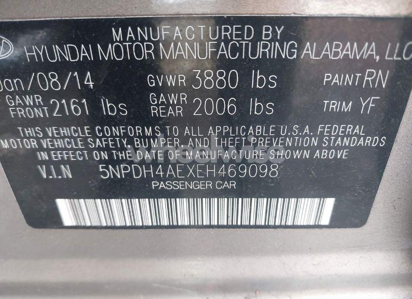 Photo 9 of 2014 Hyundai Elantra SE (VIN 5NPDH4AEXEH469098)