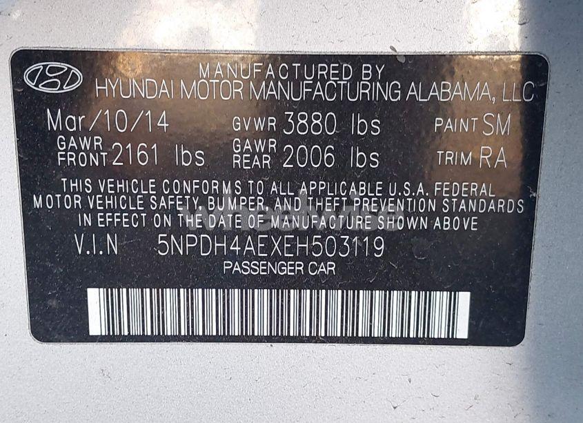 Photo 9 of 2014 Hyundai Elantra SE (VIN 5NPDH4AEXEH503119)