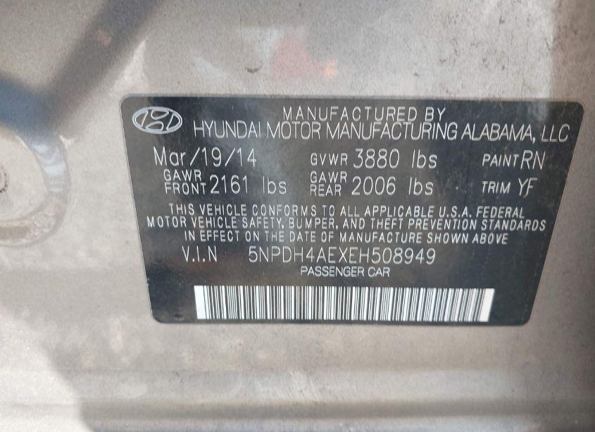 Photo 9 of 2014 Hyundai Elantra SE (VIN 5NPDH4AEXEH508949)