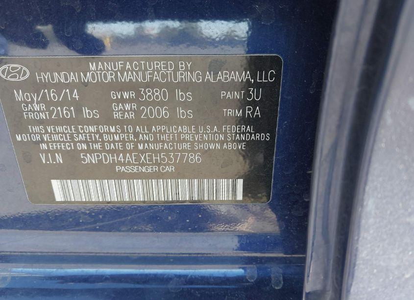 Photo 9 of 2014 Hyundai Elantra SE (VIN 5NPDH4AEXEH537786)