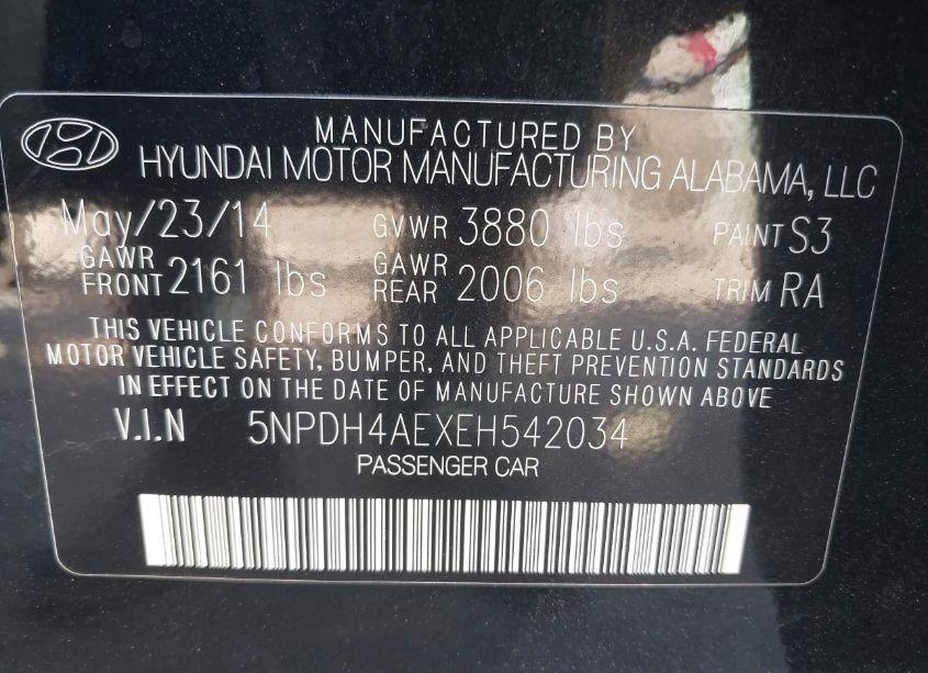 Photo 9 of 2014 Hyundai Elantra LIMITED (VIN 5NPDH4AEXEH542034)