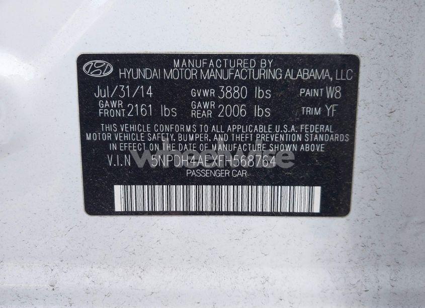 Photo 9 of 2015 Hyundai Elantra LIMITED (VIN 5NPDH4AEXFH568764)