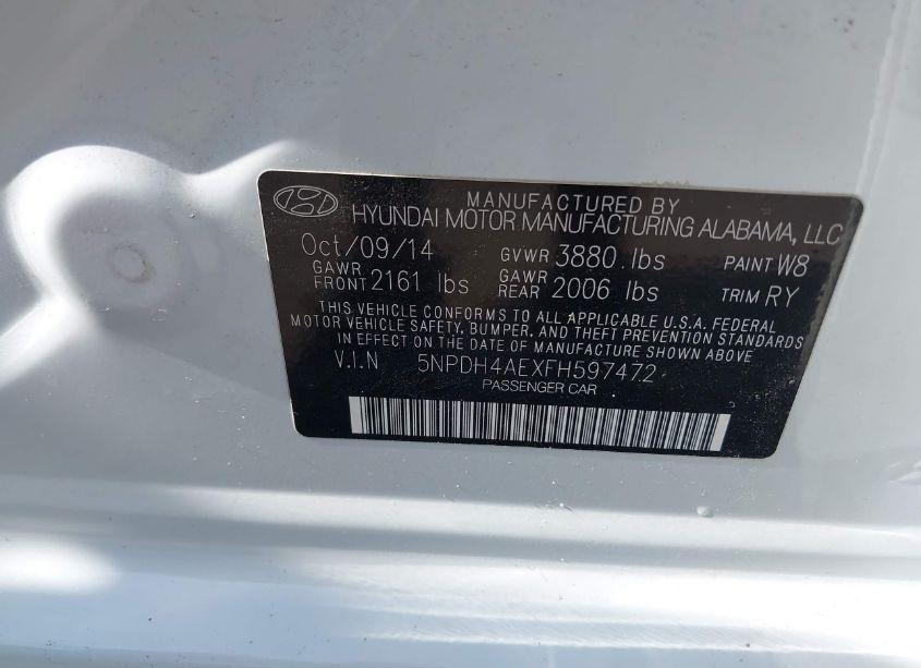 Photo 9 of 2015 Hyundai Elantra SE (VIN 5NPDH4AEXFH597472)