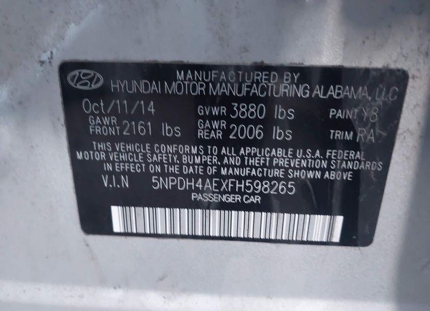 Photo 9 of 2015 Hyundai Elantra SE (VIN 5NPDH4AEXFH598265)