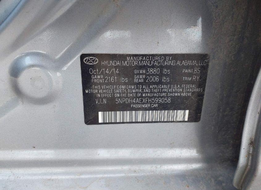 Photo 9 of 2015 Hyundai Elantra SE (VIN 5NPDH4AEXFH599058)