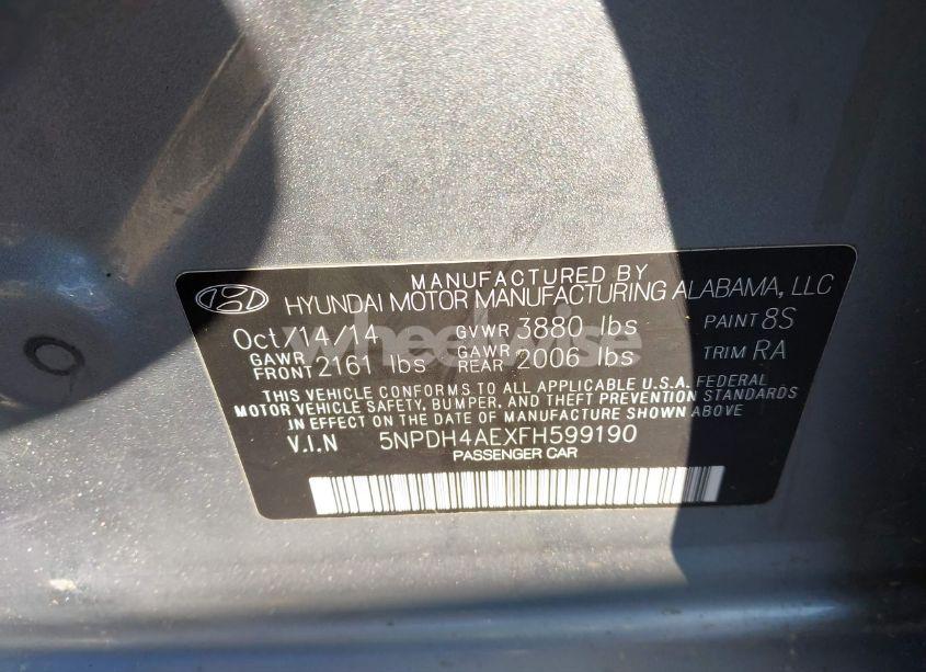 Photo 9 of 2015 Hyundai Elantra SE (VIN 5NPDH4AEXFH599190)