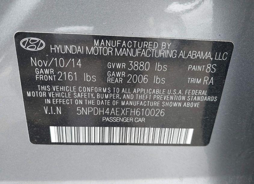 Photo 9 of 2015 Hyundai Elantra SE (VIN 5NPDH4AEXFH610026)