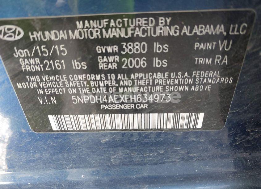 Photo 9 of 2015 Hyundai Elantra SE (VIN 5NPDH4AEXFH634973)