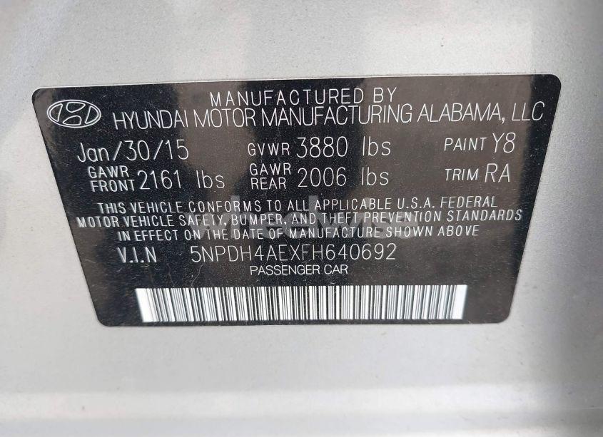 Photo 9 of 2015 Hyundai Elantra SE (VIN 5NPDH4AEXFH640692)