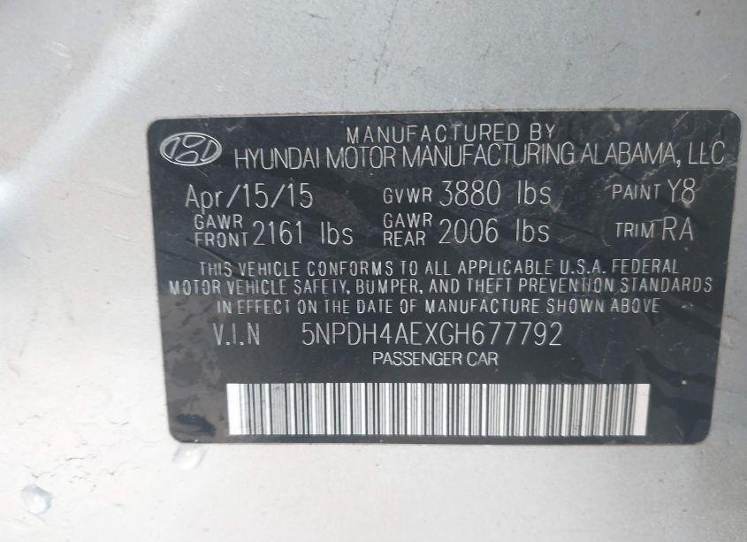 Photo 9 of 2016 Hyundai Elantra SE (VIN 5NPDH4AEXGH677792)