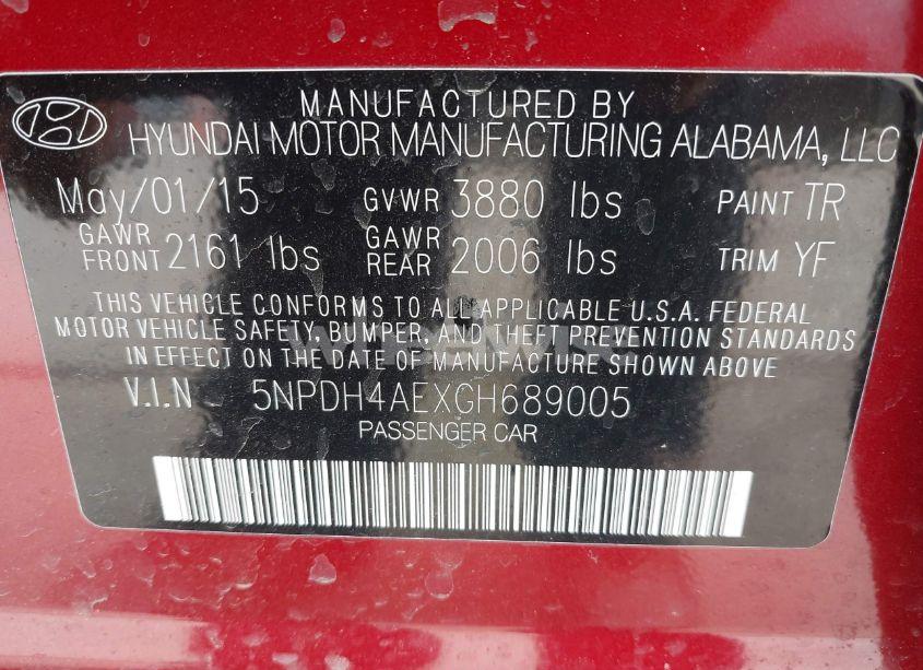 Photo 9 of 2016 Hyundai Elantra SE (VIN 5NPDH4AEXGH689005)