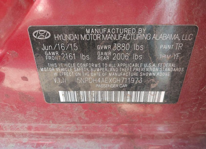 Photo 9 of 2016 Hyundai Elantra SE (VIN 5NPDH4AEXGH711973)