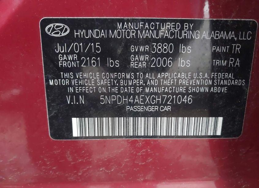 Photo 9 of 2016 Hyundai Elantra SE (VIN 5NPDH4AEXGH721046)