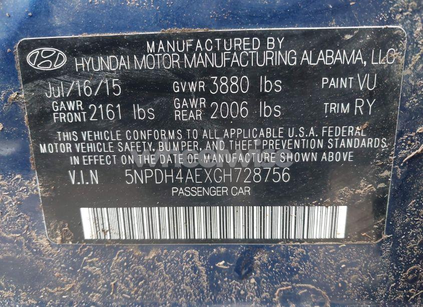 Photo 9 of 2016 Hyundai Elantra VALUE EDITION (VIN 5NPDH4AEXGH728756)