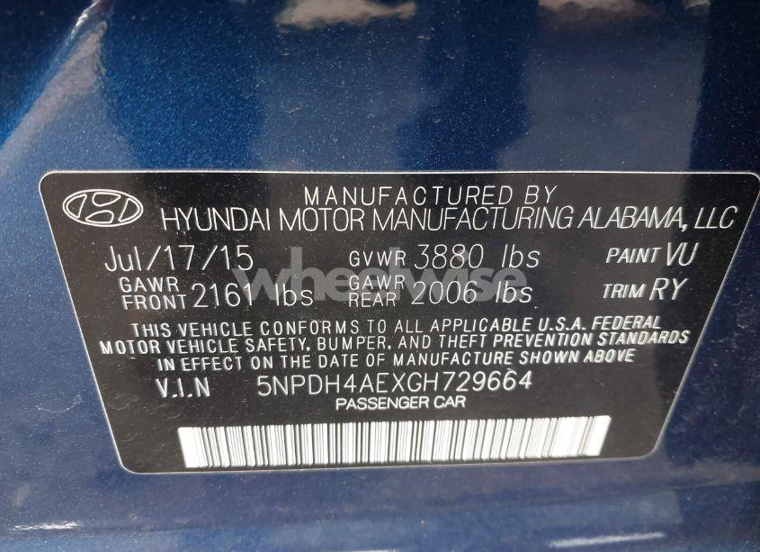 Photo 9 of 2016 Hyundai Elantra VALUE EDITION (VIN 5NPDH4AEXGH729664)