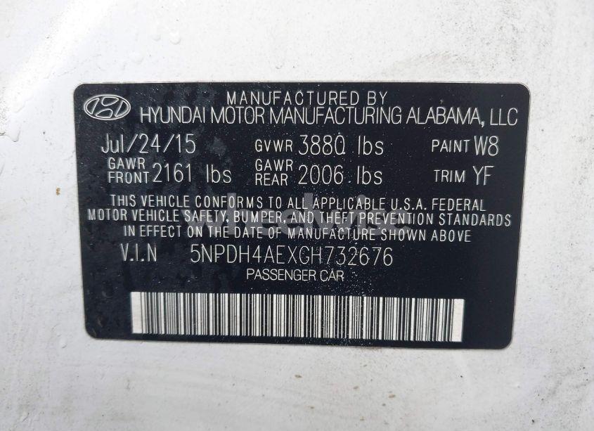 Photo 9 of 2016 Hyundai Elantra SE (VIN 5NPDH4AEXGH732676)