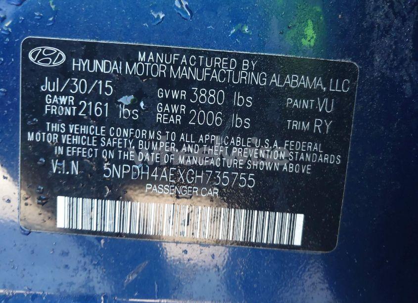 Photo 9 of 2016 Hyundai Elantra VALUE EDITION (VIN 5NPDH4AEXGH735755)