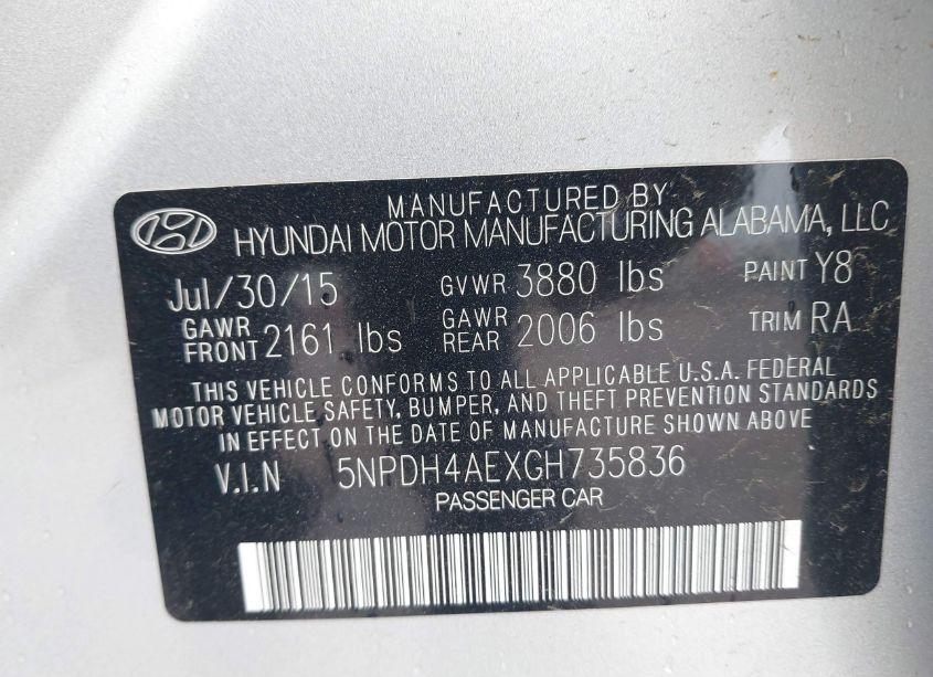 Photo 9 of 2016 Hyundai Elantra SE (VIN 5NPDH4AEXGH735836)