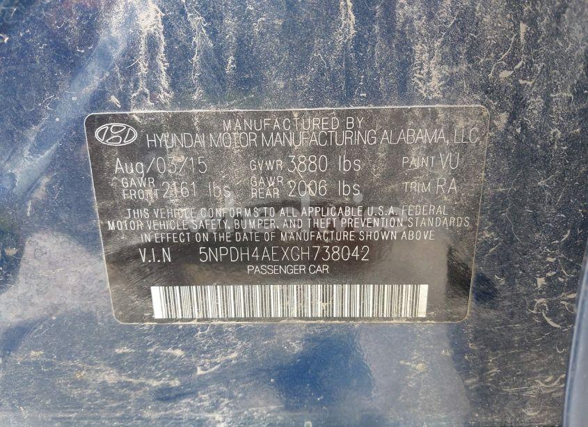 Photo 9 of 2016 Hyundai Elantra SE (VIN 5NPDH4AEXGH738042)