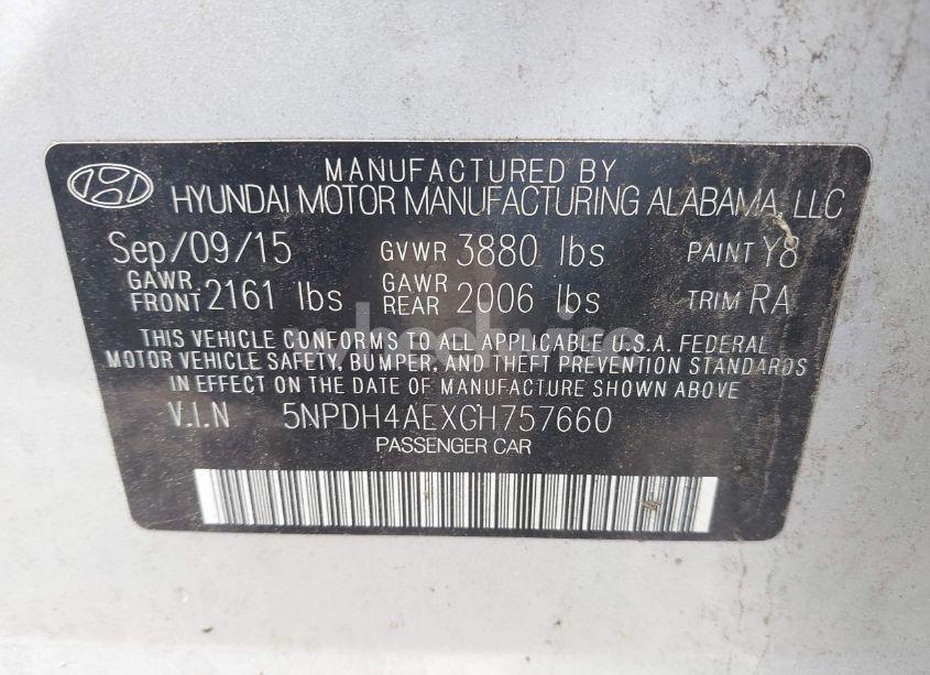 Photo 9 of 2016 Hyundai Elantra SE (VIN 5NPDH4AEXGH757660)