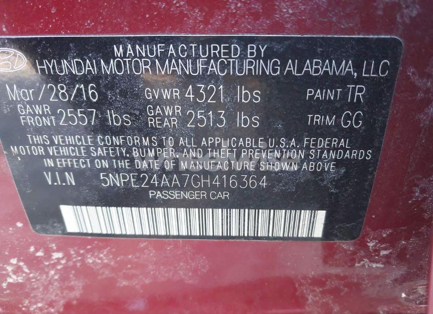 Photo 9 of 2016 Hyundai Sonata ECO (VIN 5NPE24AA7GH416364)