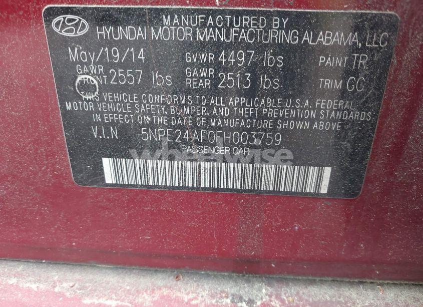 Photo 9 of 2015 Hyundai Sonata SE (VIN 5NPE24AF0FH003759)