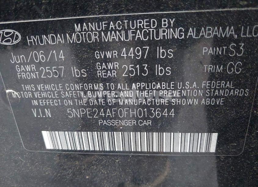 Photo 9 of 2015 Hyundai Sonata SE (VIN 5NPE24AF0FH013644)