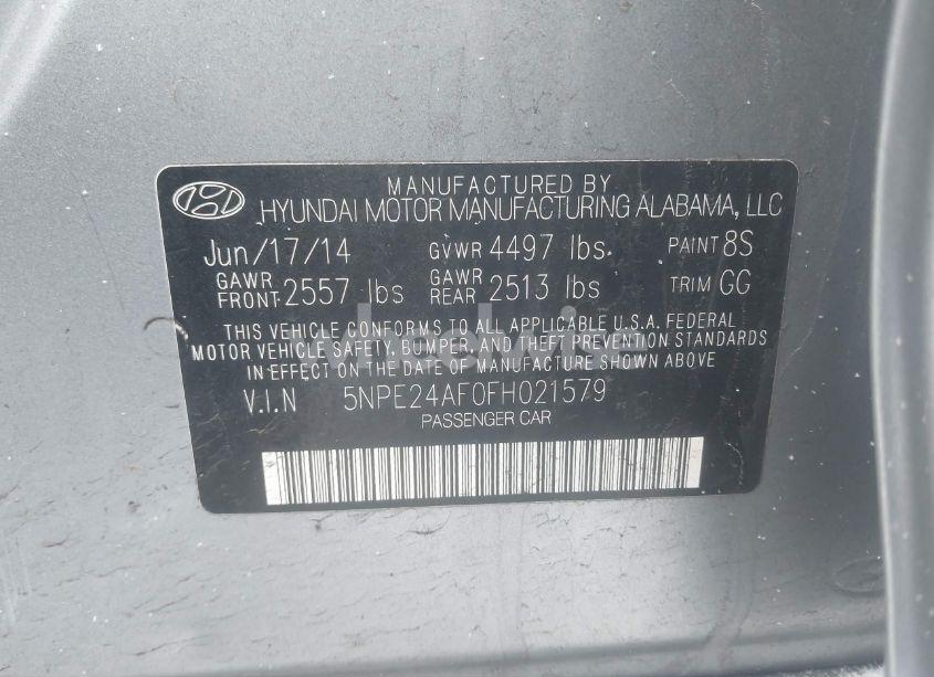 Photo 9 of 2015 Hyundai Sonata SE (VIN 5NPE24AF0FH021579)
