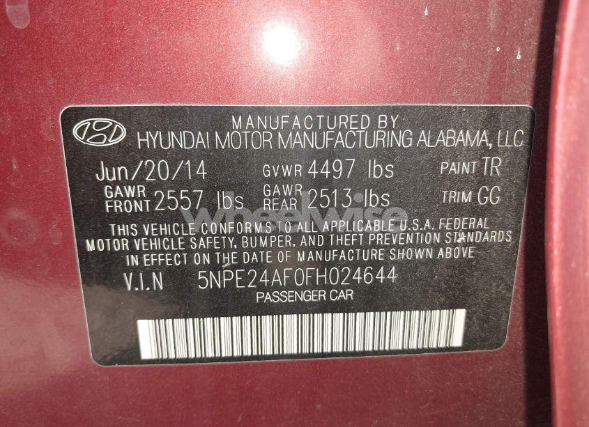 Photo 9 of 2015 Hyundai Sonata SE (VIN 5NPE24AF0FH024644)