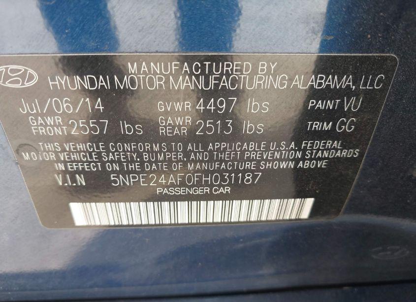 Photo 9 of 2015 Hyundai Sonata SE (VIN 5NPE24AF0FH031187)