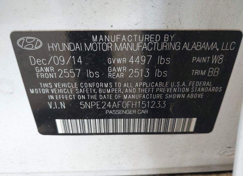 Photo 9 of 2015 Hyundai Sonata SE (VIN 5NPE24AF0FH151233)