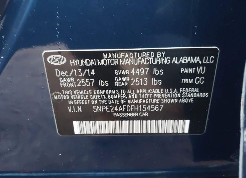 Photo 9 of 2015 Hyundai Sonata SE (VIN 5NPE24AF0FH154567)