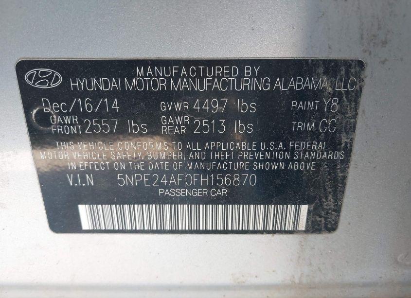 Photo 9 of 2015 Hyundai Sonata SE (VIN 5NPE24AF0FH156870)