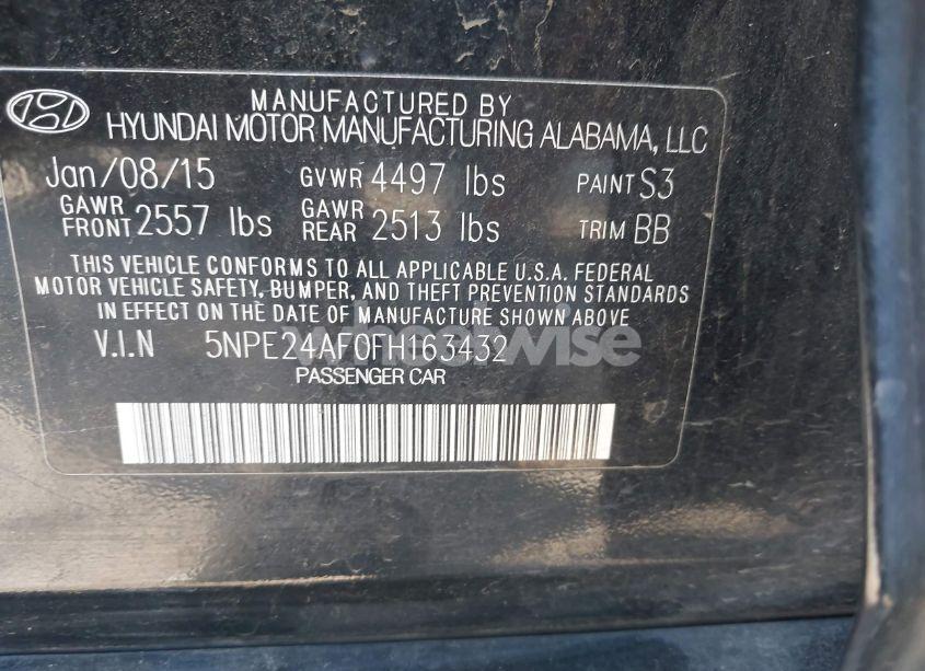 Photo 9 of 2015 Hyundai Sonata SE (VIN 5NPE24AF0FH163432)