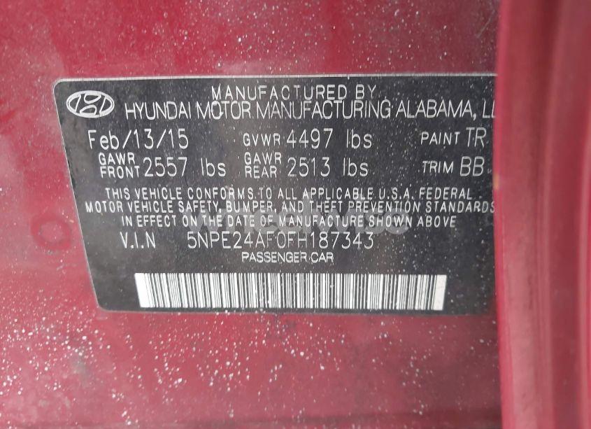 Photo 9 of 2015 Hyundai Sonata SE (VIN 5NPE24AF0FH187343)