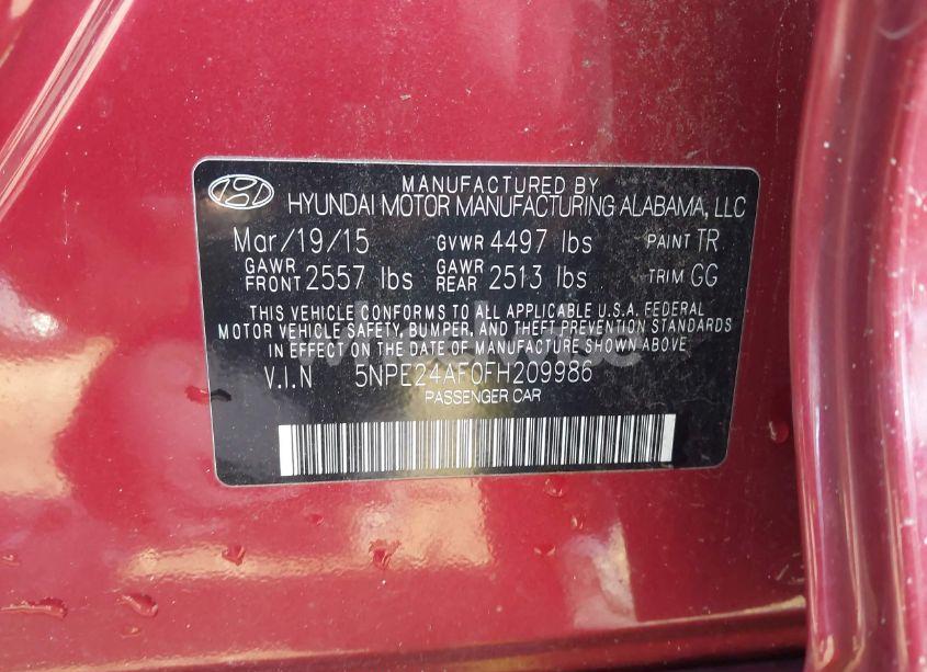 Photo 9 of 2015 Hyundai Sonata SE (VIN 5NPE24AF0FH209986)