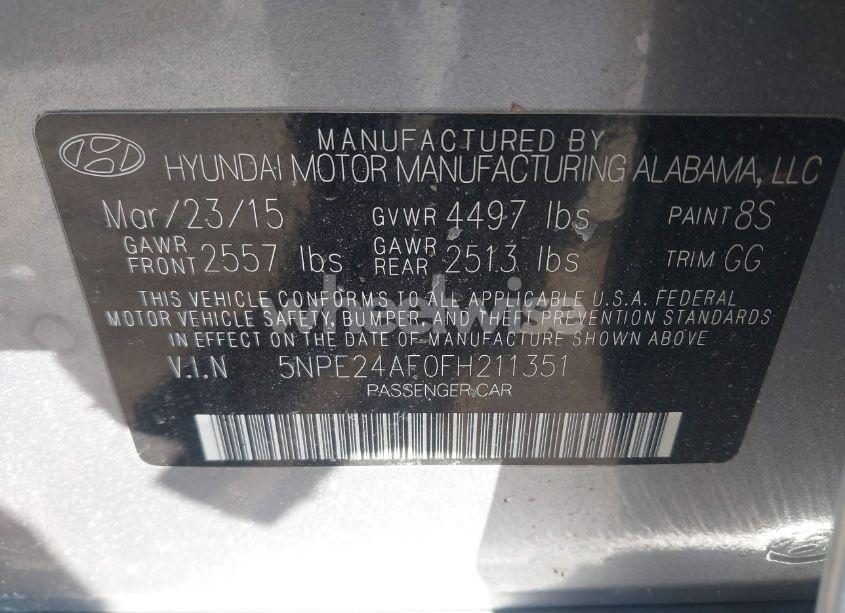 Photo 9 of 2015 Hyundai Sonata SE (VIN 5NPE24AF0FH211351)