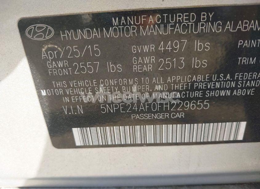 Photo 9 of 2015 Hyundai Sonata SE (VIN 5NPE24AF0FH229655)