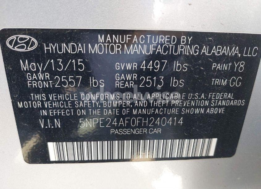 Photo 9 of 2015 Hyundai Sonata SE (VIN 5NPE24AF0FH240414)