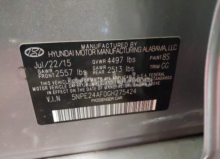 Photo 9 of 2016 Hyundai Sonata SE (VIN 5NPE24AF0GH275424)