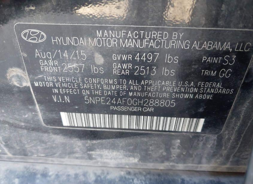 Photo 9 of 2016 Hyundai Sonata SE (VIN 5NPE24AF0GH288805)