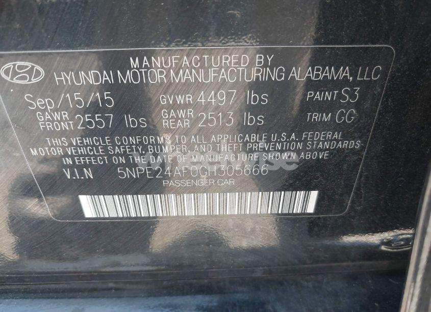 Photo 9 of 2016 Hyundai Sonata SE (VIN 5NPE24AF0GH305666)