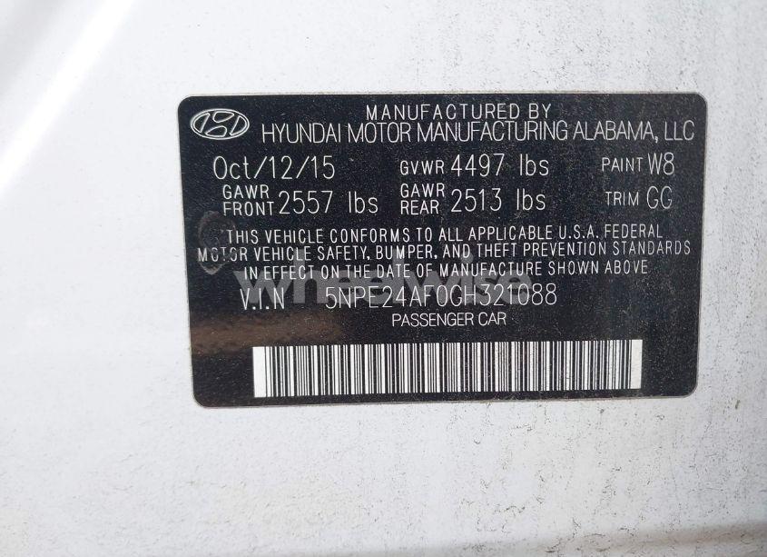 Photo 9 of 2016 Hyundai Sonata SE (VIN 5NPE24AF0GH321088)