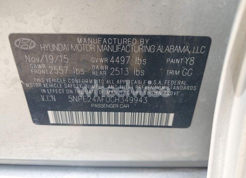 Photo 9 of 2016 Hyundai Sonata SE (VIN 5NPE24AF0GH349943)