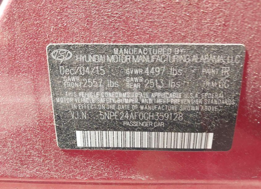 Photo 9 of 2016 Hyundai Sonata SE (VIN 5NPE24AF0GH359128)